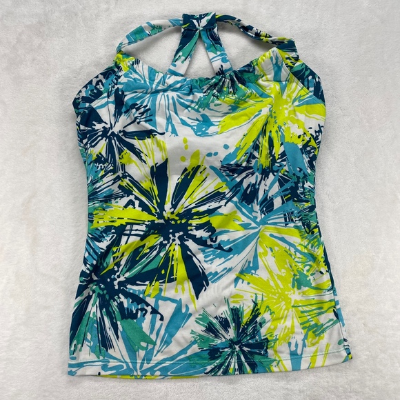 Prana‎ Quinn Y2k Tank Top Swim Top Floral Halter Athletic Built-In Bra Size S - Picture 1 of 9